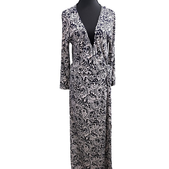 Boden Paisley Maxi Wrap Dress Black White Long Sleeve Boho Women US 10 classic - Picture 3 of 5